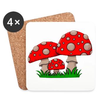 Champignons rouges dans l’herbe - Dessous de verre (lot de 4) - blanc - Devant