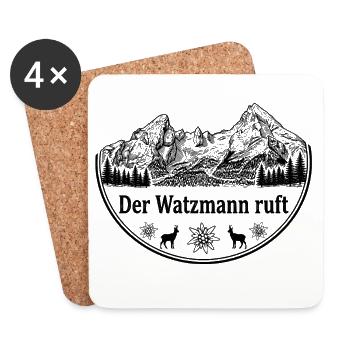 Watzmann T-Shirt – Der Watzmann ruft – Berg-Design - Untersetzer (4er-Set) - Weiß - Vorne