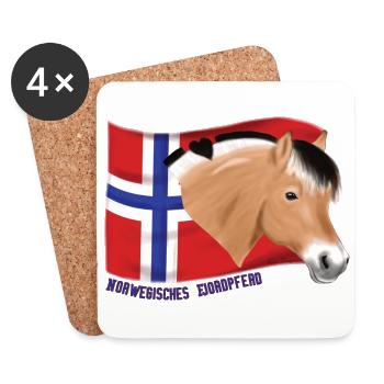 Norwegisches Fjordpferde Kopf mit Flagge - Untersetzer (4er-Set) - Weiß - Vorne
