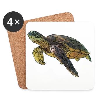 Realistic Green Sea Turtle - Coasters (set of 4) - white - Front