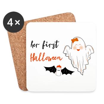 Son premier Halloween | Doux fantôme pour Halloween - Dessous de verre (lot de 4) - blanc - Devant