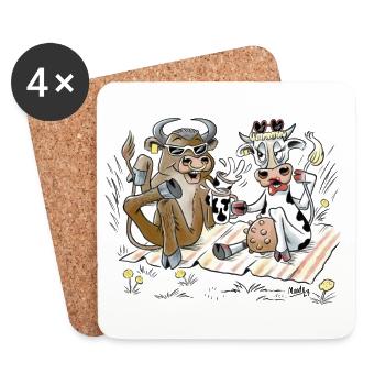 ERDBEERE UND STIER AUF AUSFLUG - KÜHE AUF DER WEIDE - Untersetzer (4er-Set) - Weiß - Vorne