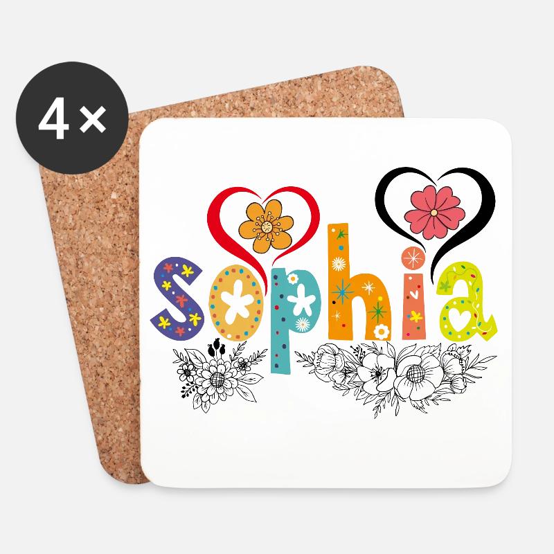 Personalisierter Sophia-Name - Untersetzer (4er-Set) - Weiß