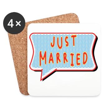 JUST MARRIED. Bachelorette party. VALENTINE'S DAY. COUPLE - Coasters (set of 4) - white - Front