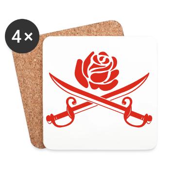 Rose rouge et épées croisées - Dessous de verre (lot de 4) - blanc - Devant