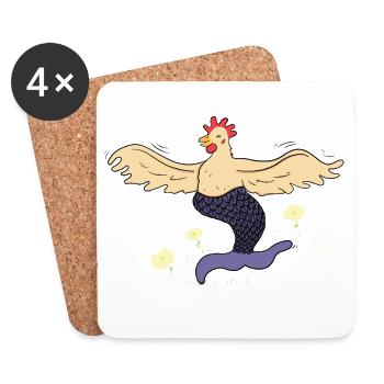 Joyeuse poule-sirène - Dessous de verre (lot de 4) - blanc - Devant
