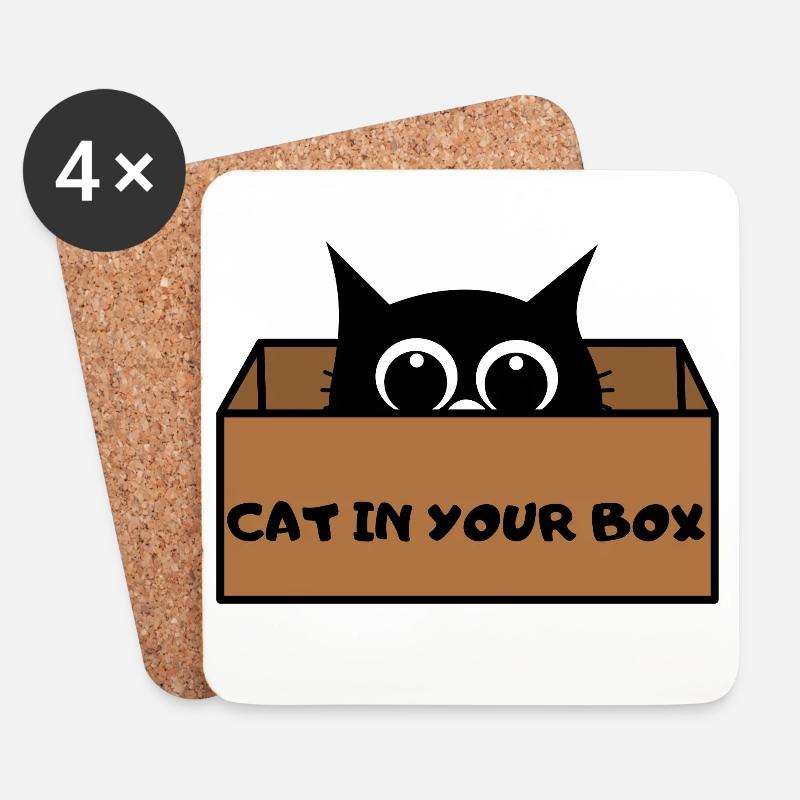 Cat in Box Peekaboo - Coasters (set of 4) - white