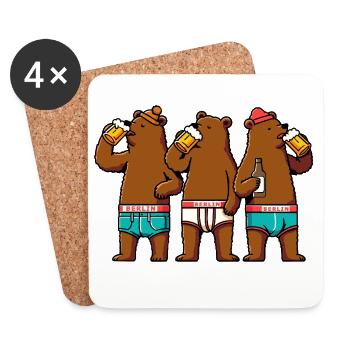 3 Berliner Party Gang Berlin Bären Bier Hose Bär - Untersetzer (4er-Set) - Weiß - Vorne