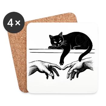 Création d’Adam avec un chat troublant - Dessous de verre (lot de 4) - blanc - Devant