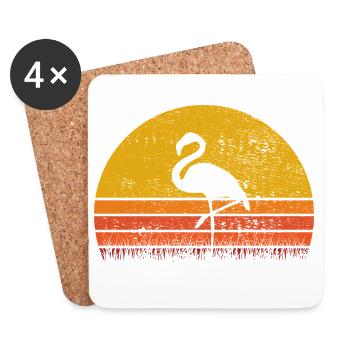 Flamant rose au coucher du soleil - Dessous de verre (lot de 4) - blanc - Devant
