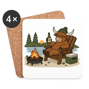 Hochlandrind am Lagerfeuer - Untersetzer (4er-Set) - Weiß - Vorne
