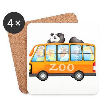 Bus du zoo avec illustration d’animaux mignons - Dessous de verre (lot de 4) - blanc - Devant