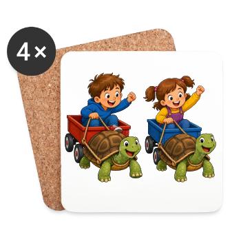 Kids turtle race in handcart fun - Coasters (set of 4) - white - Front