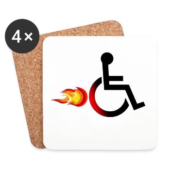 Utilisateur d’un fauteuil roulant avec des flammes # - Dessous de verre (lot de 4) - blanc - Devant