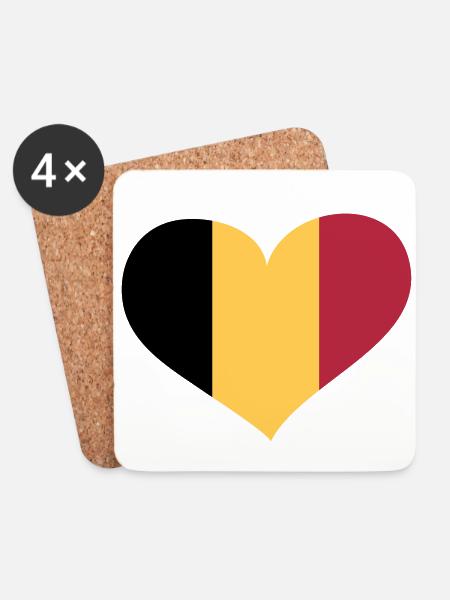 Belgien Herz; Heart Belgium - Coasters (set of 4) - white