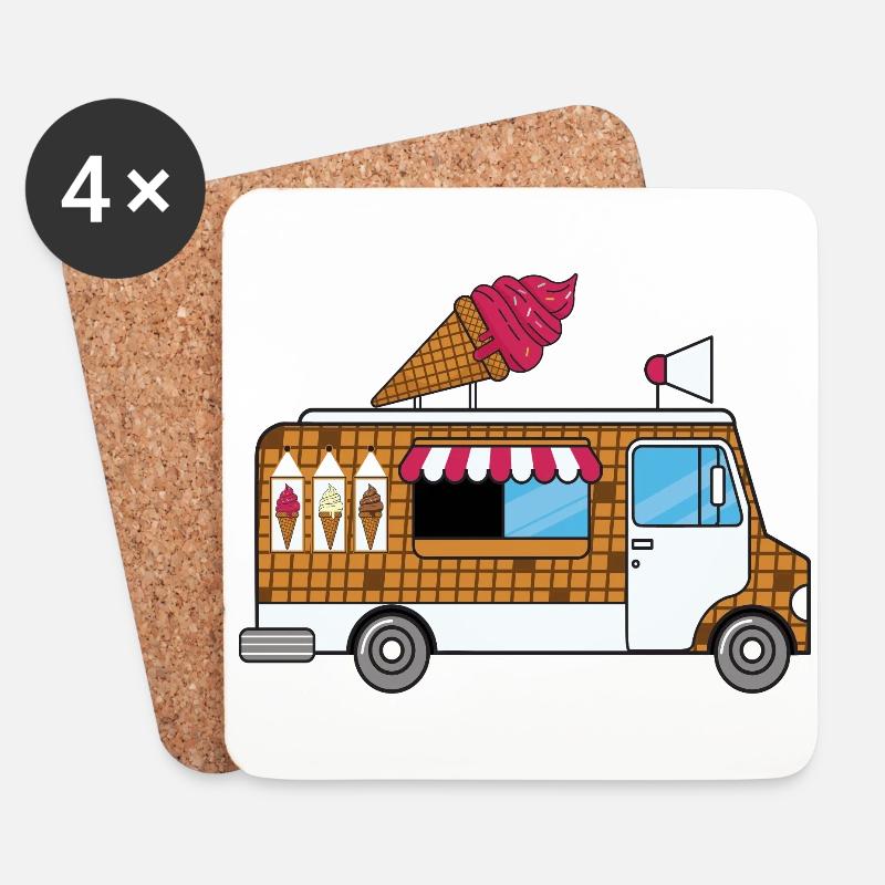 Eiswagen, Eisdiele,Eisverkäufer, Eiskrem, Waffle - Untersetzer (4er-Set) - Weiß