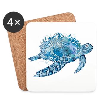 fantasievolle blaue Wasserschildkröte mit Korallen - Untersetzer (4er-Set) - Weiß - Vorne