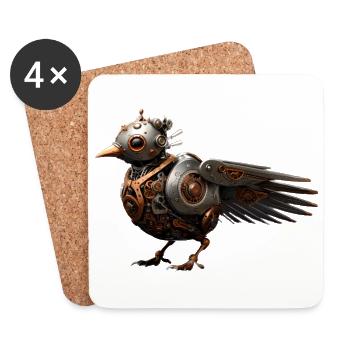 Steampunk Vogel - Untersetzer (4er-Set) - Weiß - Vorne