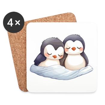 Penguins Sleeping Sleep Shirt Pajamas Cute Animal - Coasters (set of 4) - white - Front