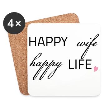 happy wife happy life - Untersetzer (4er-Set) - Weiß - Vorne