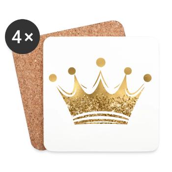 Couronne Reine/Roi Paillettes Dorées Personnalisable - Dessous de verre (lot de 4) - blanc - Devant
