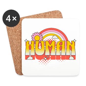 Human Mensch Regenbogen Blume Hippie Vintage Retro - Untersetzer (4er-Set) - Weiß - Vorne