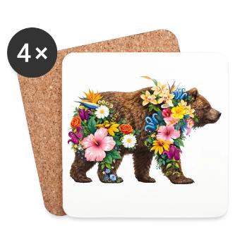 Bear made of wild flowers - Coasters (set of 4) - white - Front
