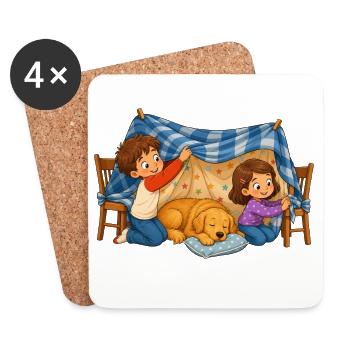 Children's Blanket Cave with Dog Cuddly Motif - Coasters (set of 4) - white - Front