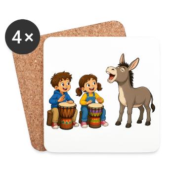 Kinder Trommeln mit Esel Fröhliches Musikmotiv - Untersetzer (4er-Set) - Weiß - Vorne