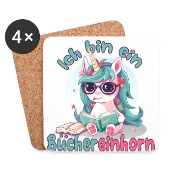 Büchereinhorn lesendes Einhorn Bücherwürmer Kinder - Untersetzer (4er-Set) - Weiß - Vorne