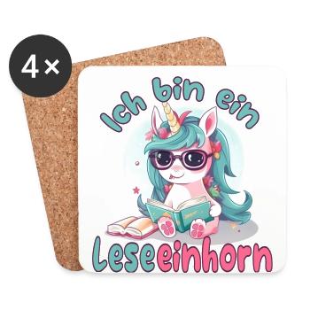 Leseeinhorn lesendes Einhorn für Leseratten - Untersetzer (4er-Set) - Weiß - Vorne