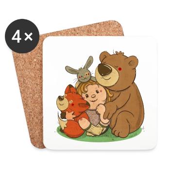 petite fille avec des petits amis animaux - Dessous de verre (lot de 4) - blanc - Devant