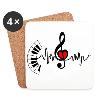 Piano cardio heart rate and heart in the middle - Coasters (set of 4) - white - Front