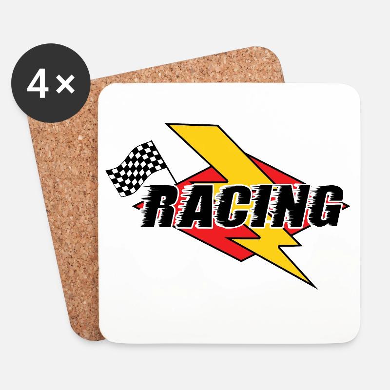 Racing Lightning Bolt & Flagge - Untersetzer (4er-Set) - Weiß