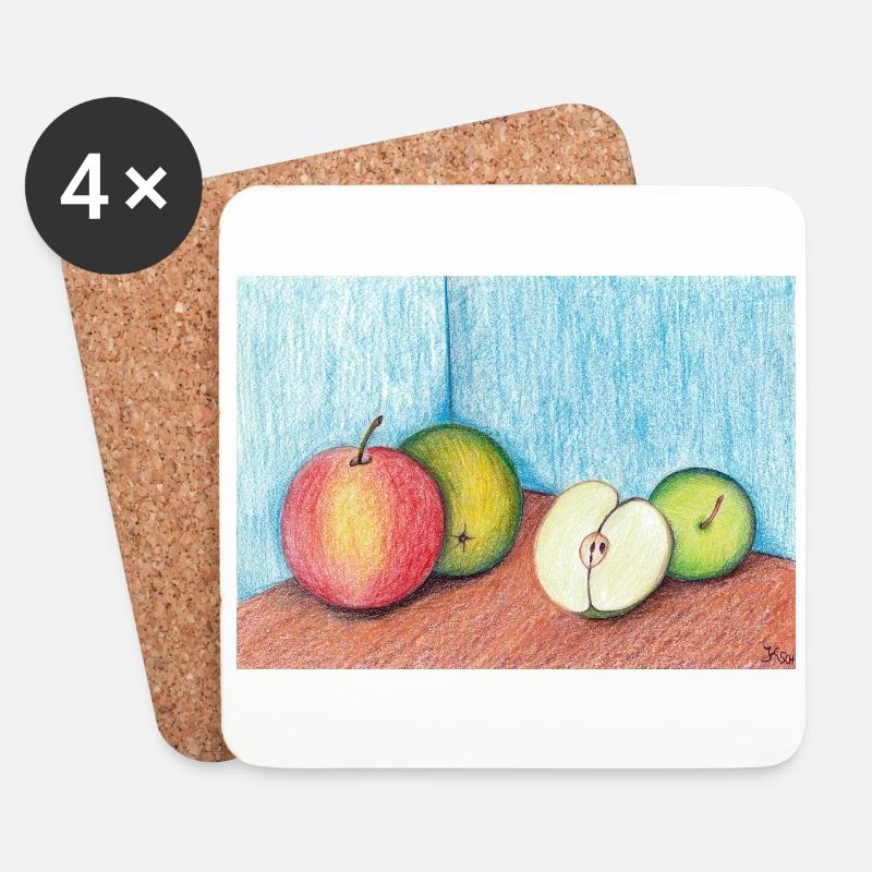 Stillleben Äpfel - Pastellkreide - Untersetzer (4er-Set) - Weiß