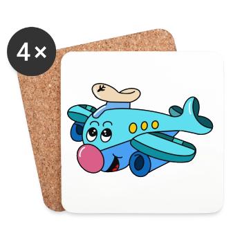 Bruce der Pilot – Cartoon Flugzeug - Untersetzer (4er-Set) - Weiß - Vorne