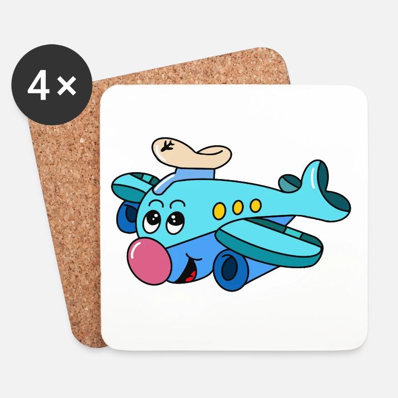 Bruce der Pilot – Cartoon Flugzeug - Untersetzer (4er-Set) - Weiß