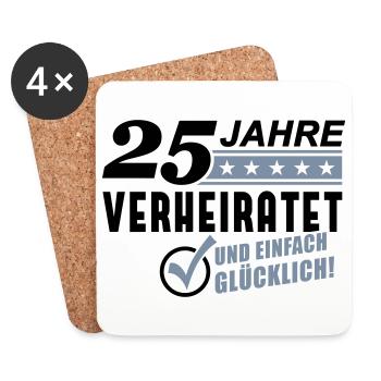 25 Jahre verheiratet (Schriftzug) - Untersetzer (4er-Set) - Weiß - Vorne