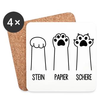 Stein Papier Schere Katze Pfote Spiel Katzenpfoten - Untersetzer (4er-Set) - Weiß - Vorne