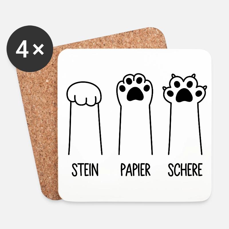 Stein Papier Schere Katze Pfote Spiel Katzenpfoten - Untersetzer (4er-Set) - Weiß