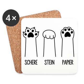 Schere Stein Papier Katze Pfote Spiel Katzenpfoten - Untersetzer (4er-Set) - Weiß - Vorne
