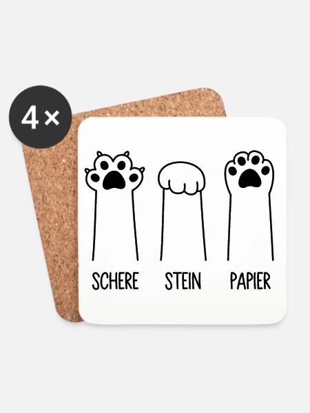 Schere Stein Papier Katze Pfote Spiel Katzenpfoten - Untersetzer (4er-Set) - Weiß