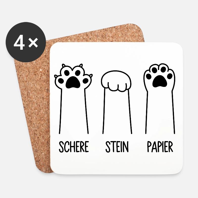 Schere Stein Papier Katze Pfote Spiel Katzenpfoten - Untersetzer (4er-Set) - Weiß