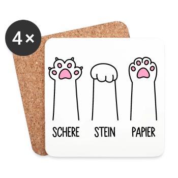 Schere Stein Papier Katze Pfote Spiel Katzenpfoten - Untersetzer (4er-Set) - Weiß - Vorne