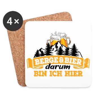 Berge & Bier - darum bin ich hier - Wandern - Untersetzer (4er-Set) - Weiß - Vorne