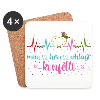 Fasching Herzschlag EKG Mein Herz schlägt Konfetti - Untersetzer (4er-Set) - Weiß - Vorne