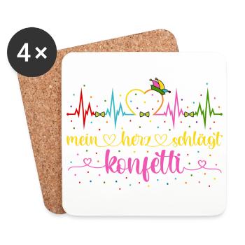 Fasching Herzschlag EKG Mein Herz schlägt Konfetti - Untersetzer (4er-Set) - Weiß - Vorne