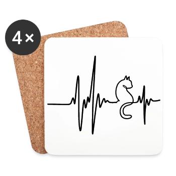 Heartbeat Cats Lovers For Cat Owner Funny Cute Cat - Coasters (set of 4) - white - Front