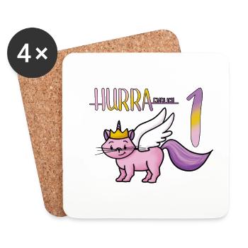1. Geburtstag Einhorn Katze - Untersetzer (4er-Set) - Weiß - Vorne