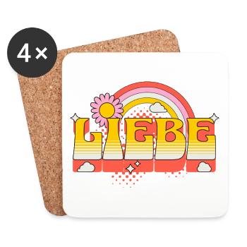 Liebe Love Schrift Blume Regenbogen Wolken Kunst - Untersetzer (4er-Set) - Weiß - Vorne